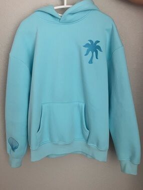 Pink Palm Puff hoodie (color-teal) size M